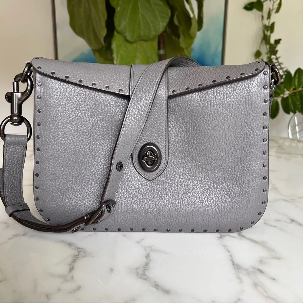 COACH Page 27 With Rivets Leather Shoulder Bag Gray F31929